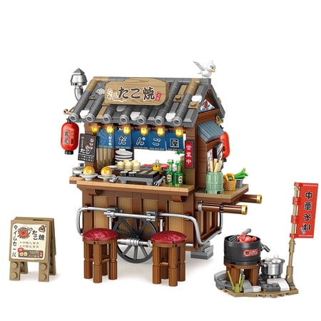 HI-REEKE House Building Block Set Japanese Takoyaki Street Stall Kit Plastic Toy Gift Multicolor