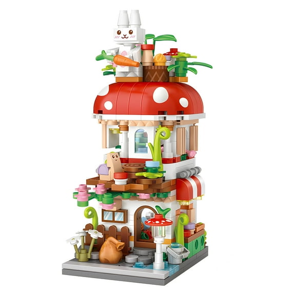 HI-REEKE House Mini Building Block Set Mushroom House Building Plastic Toy Gift for Kid Multi Color