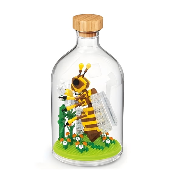 HI-REEKE Insect Micro Mini Building Block Set Bee in a Bottle Building ABS Toy Gift for Kid Yellow