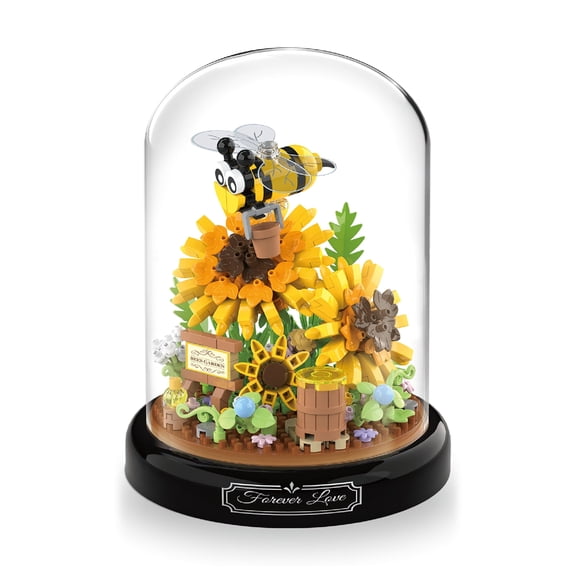HI-REEKE Insects Flowers Mini Building Block Set Bee Sunflower Bonsai Plastic Toy for Adult Yellow