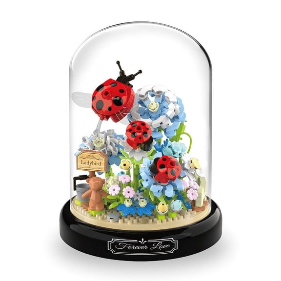 HI-REEKE Insects Flowers Mini Building Block Set Ladybird Bonsai Plastic Toy for Adult Multicolor