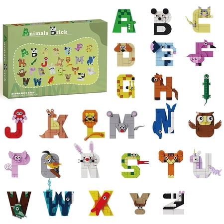 HI-REEKE Letter Building Block Set Animal Letters Building Kit Plastic Toy Gift for Kid Multicolor
