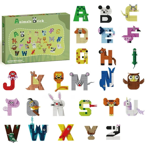 HI-REEKE Letter Building Block Set Animal Letters Building Kit Plastic Toy Gift for Kid Multicolor