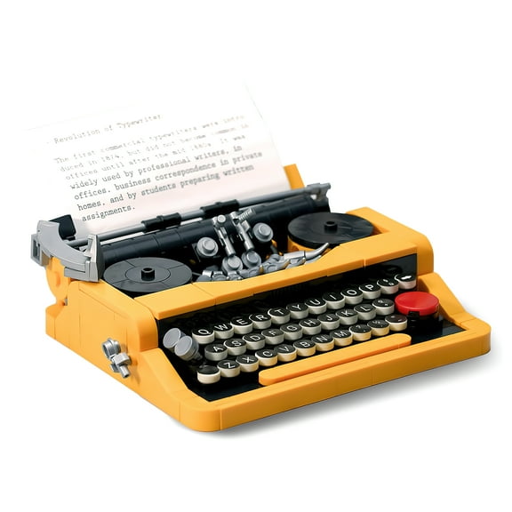 HI-REEKE Machine Building Block Set Yellow Mechanical Typewriter Building Kit Toy Gift for Adult