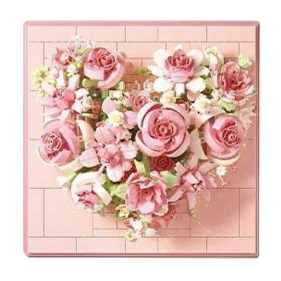HI-REEKE Photo Frame Building Block Set Flower with Wooden Frame Building Kit Plastic Toy for Adult