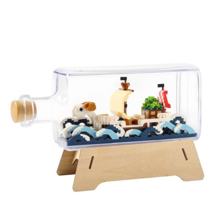HI-REEKE Pirate Ship Micro Mini Building Block Set 1 Piece Anime Going Merry in a Bottle Toy