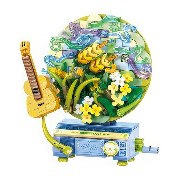 HI-REEKE Record Player Building Block Set Flower Building Plastic Kit Toy Gift for Kid Adult Green