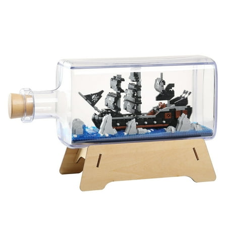 HI-REEKE Ship in a Bottle Micro Mini Building Block Set Caribbean Pirate Kit Plastic Toy Gift Black