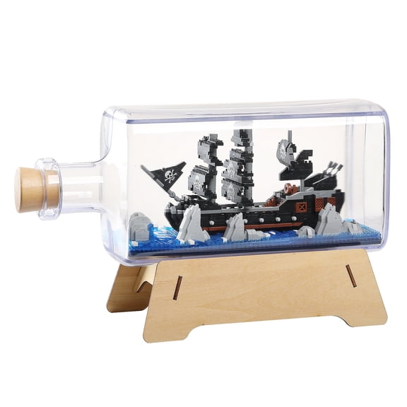 HI-REEKE Ship in a Bottle Micro Mini Building Block Set Caribbean Pirate Kit Plastic Toy Gift Black