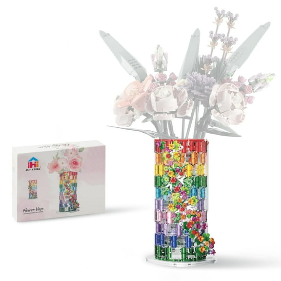 HI-REEKE Vase Building Block Set Transparent Vase Bouquet Display Plastic Kit Toy Gift Multicolor