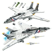 HI-REEKE Airplane Building Block Set F-14 Jet Fighter Plane Tomcat Military 130 Model Building Kit Gray