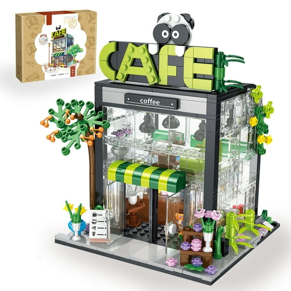 HI-Reeke Architecture Building Block Set Friend Coffee Shop with LED Light Building Kit Toy Gift Green
