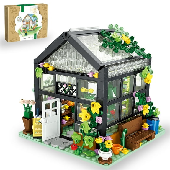 HI-Reeke Architecture Building Block Set with LED Light Garden House Building Kit Gift for Girl Green