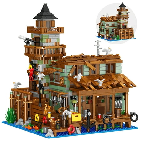 HI-REEKE Architecture Mini Building Block Set Ideas Fishing Village Store Building ABS Kit Multicolor