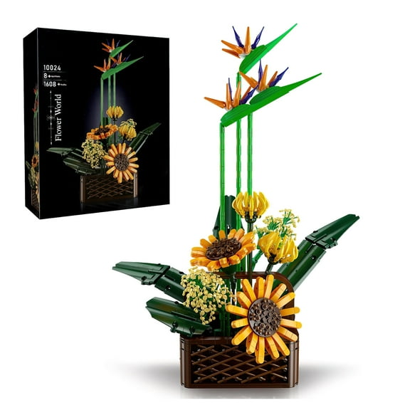 HI-Reeke Flower Building Block Set Birds of Paradise Bouquet Plastic Kit Toy Gift for Girls Yellow