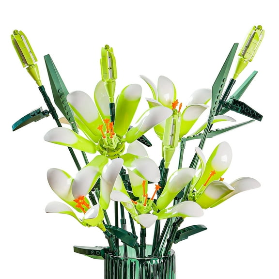 HI-REEKE Flower Building Block Set Lily Bouquet Botanical Plastic Kit Toy Gift for Kid Adult Green