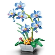 HI-Reeke Flower Building Block Set Orchid Botanical Bonsai Plastic Brick Kit Toy for Kid Adult Blue