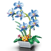 HI-Reeke Flower Building Block Set Orchid Botanical Bonsai Building Brick Kit Toy for Kid Adult Blue