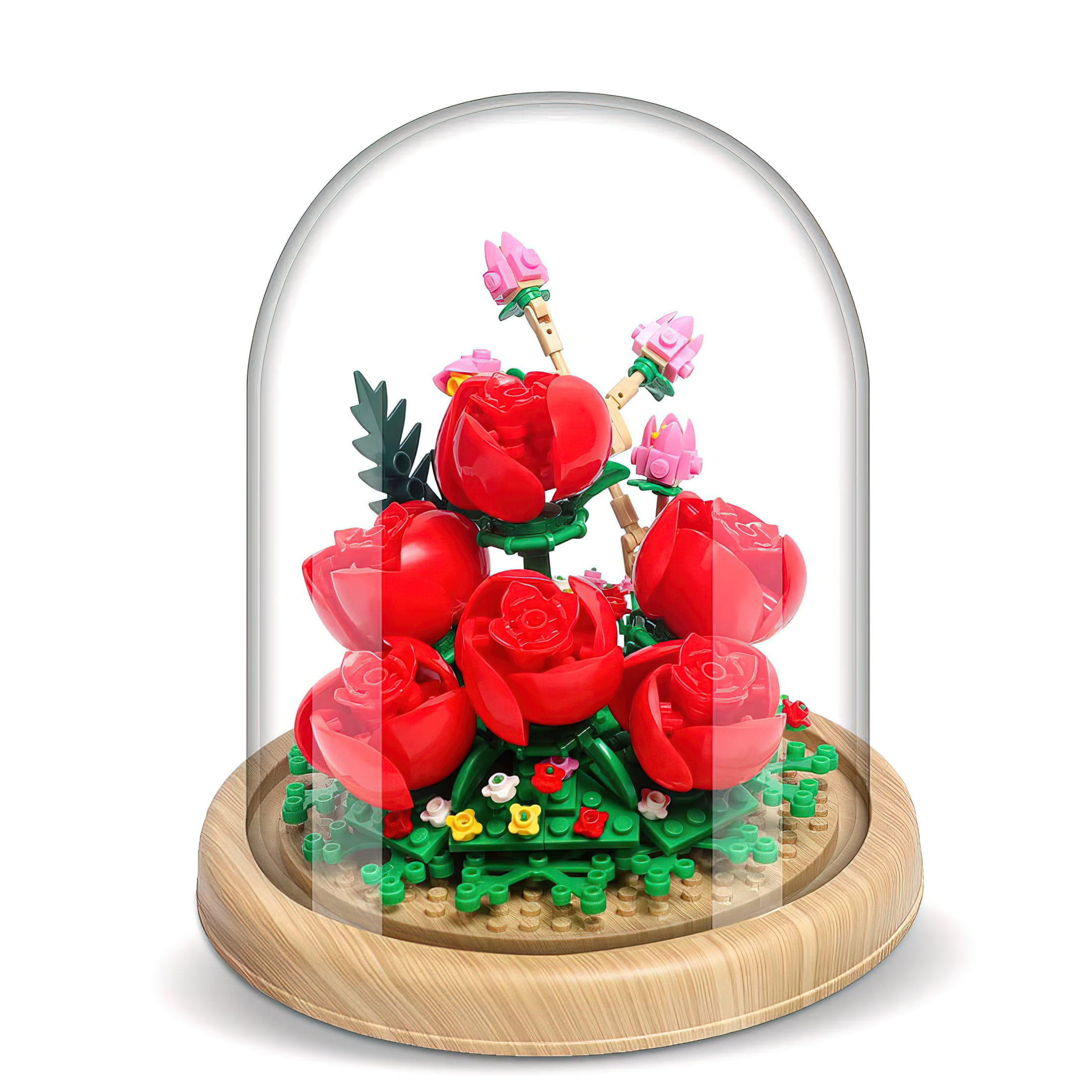 HIReeke Flower Mini Building Block Set Rose Bouquet Bonsai Building