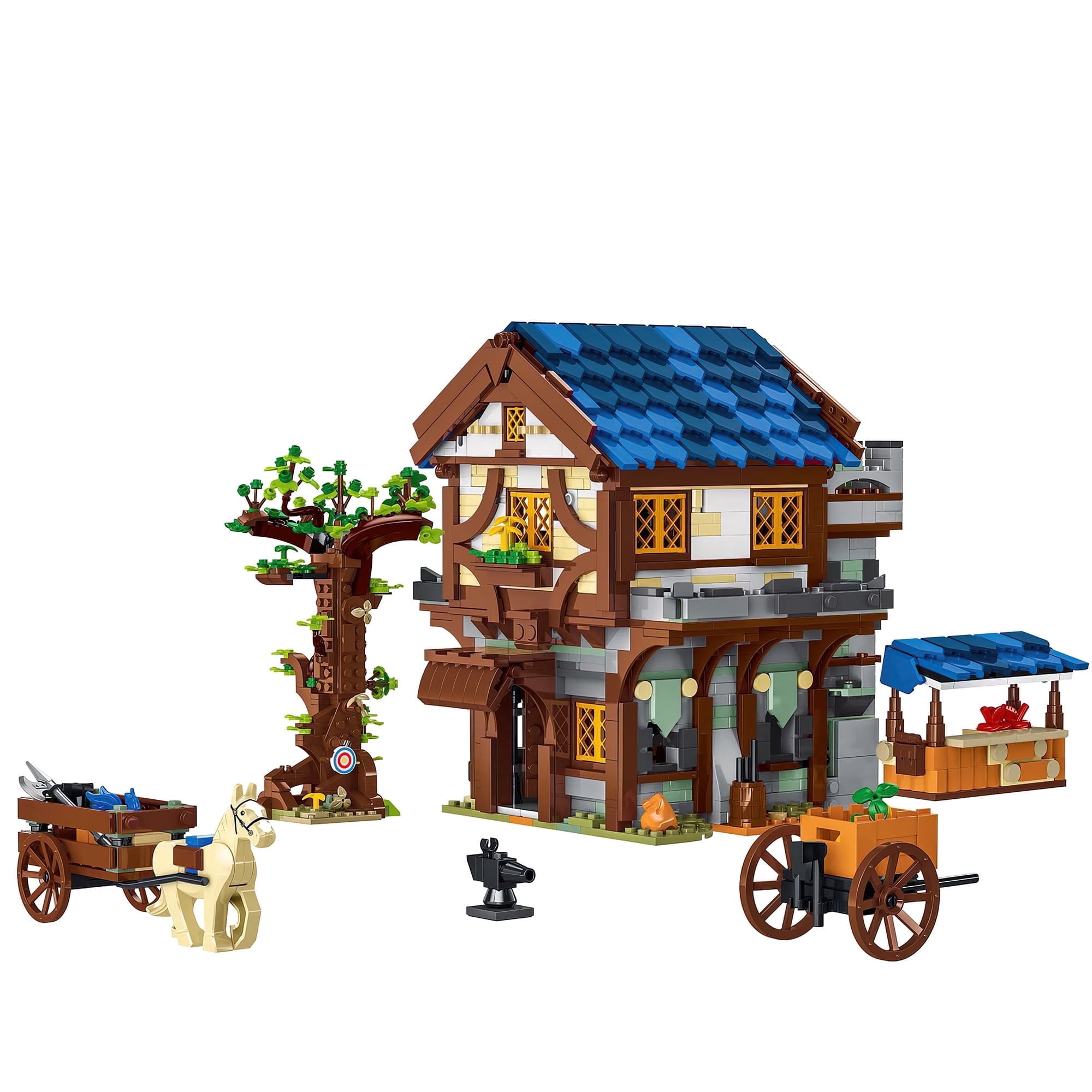 HI-REEKE House Building Block Set Medieval Street Town Market Cabin ...