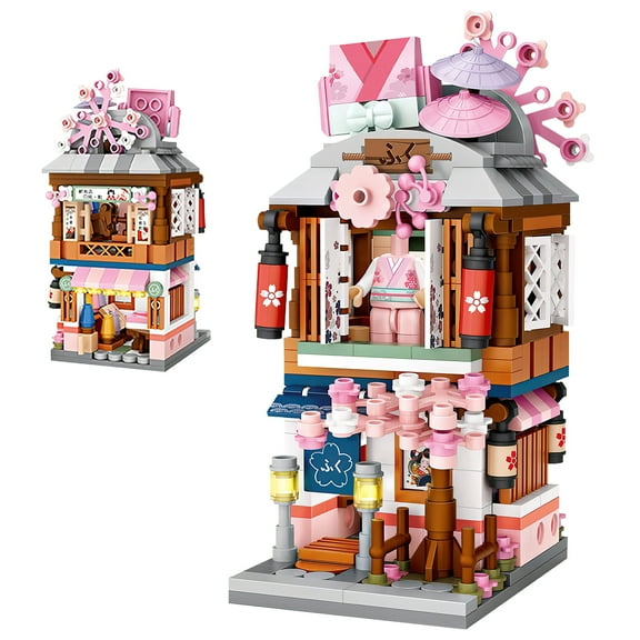 HI-Reeke House Mini Building Block Set Japanese Kimono Shop Street View Building Kit Gift Multi Color