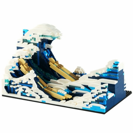 HI-Reeke Huge Waves Micro Mini Building Block Set Kanagawa Surfs Building Kit Toy for Kid Adult Blue