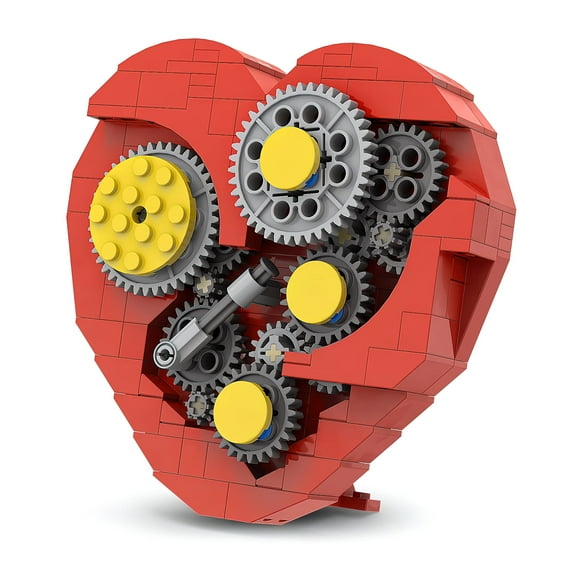 HI-REEKE Mechanical Gear Building Block Set Moc Technic Clockwork Heart Sculptures Building Kit Gift Red