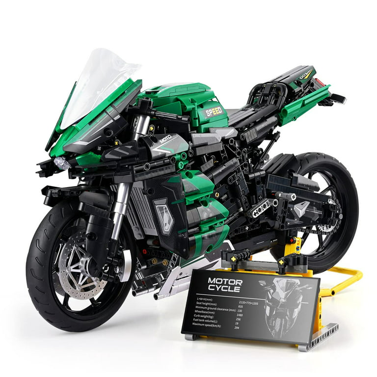 HI-Reeke Motorcycle Building Block Set Speed Champions H2 Motorbike  Building Kit Gift for Kid Green 