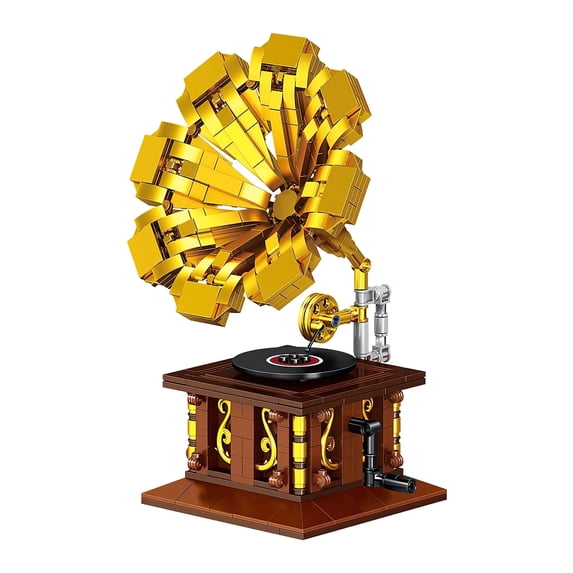 HI-REEKE Music Player Building Block Set Classic Retro Series Phonograph Building Kit ABS Toy Gift Gold