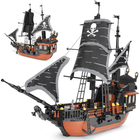 HI-Reeke Pirate Ship Building Set Caribbean Ship Building Block Kit Toy for Kid