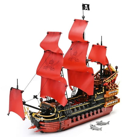 HI-Reeke Pirates Ship Building Block Set Queen Anne's Revenge Ship Building Kit Gift for Adult Red