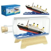 HI-Reeke Ship Micro Mini Building Block Set Titanic Ship in a Bottle with Display Case Kit Multi Color
