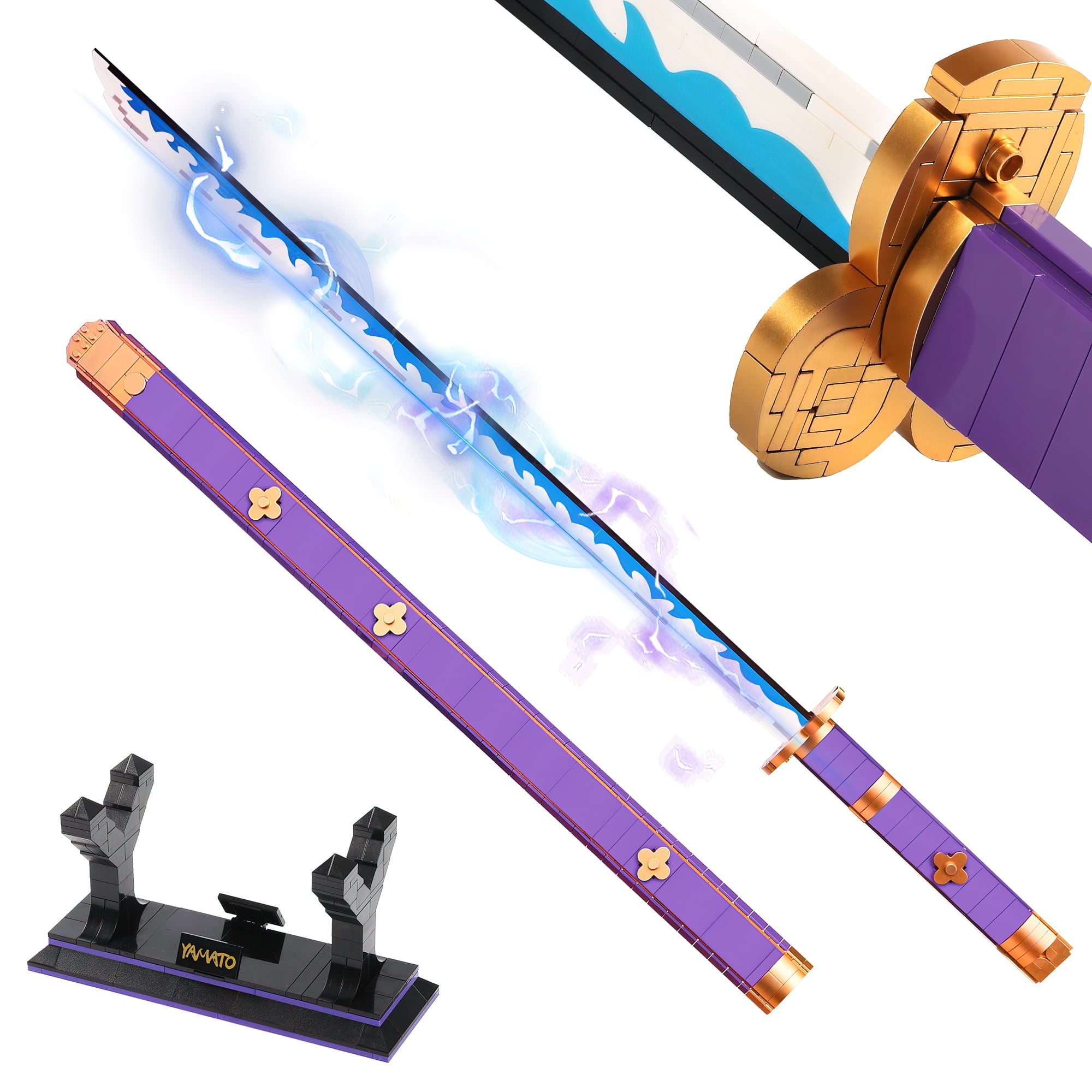 CHUANGPIN Zoro Anime Swords Building Set Compatible with Lego,Roronoa Zoro  Yamato Sword with Scabbard and Bracket,Handmade Purple Yama Enma Katana Toy