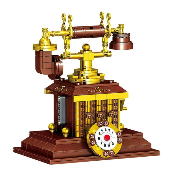 HI-Reeke Telephone Building Block Set Classic Retro Series Telephone Building Kit Toy Gift Gold