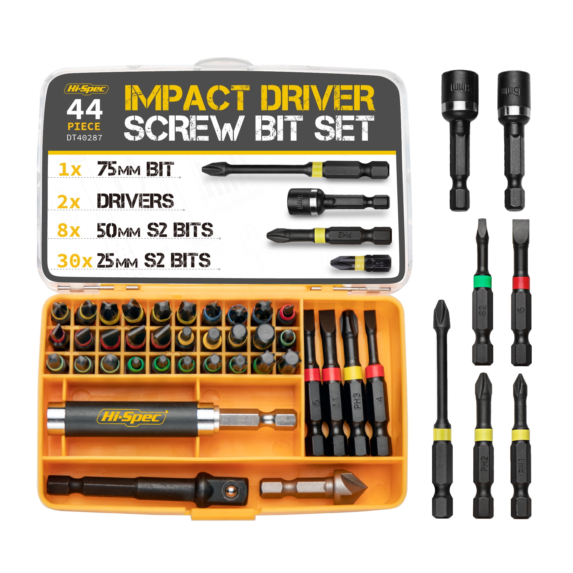 HI-SPEC | Drill Screwdriver Bit Set 1/4” Hex Impact Drill Driver Bits ...