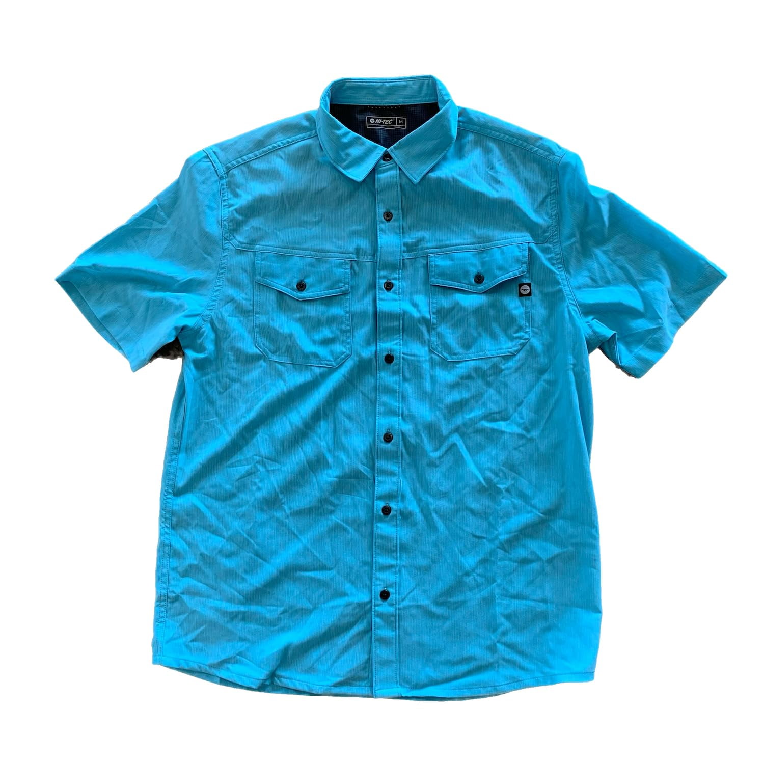 UNBRANDED HI-TEC Men's Short Sleeve Comfort Stretch Moisture Wicking Button Down Shirt (US, Alpha, Medium, Regular, Regular, Aqua)