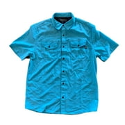 HI-TEC Mens Short Sleeve Comfort Stretch Moisture Wicking Button Down Shirt US, Alpha, Medium, Regular, Regular, Aqua