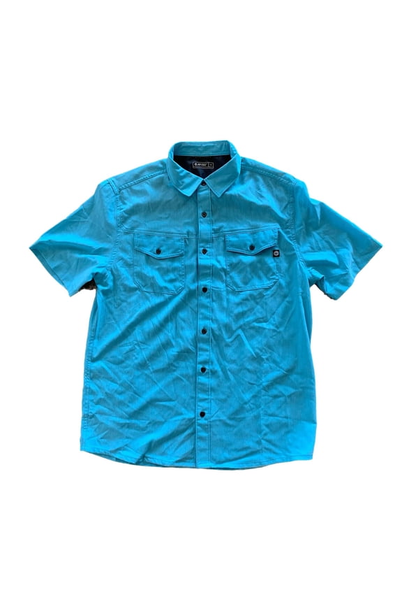 Men's Short Sleeve Comfort Stretch Moisture Wicking Button Down Shirt (US, Alpha, Medium, Regular, Regular, Aqua)