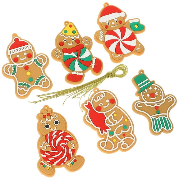 HIAKDOFT 12Pcs Gingerbread Man Hanging Ornament Assorted Color PVC Christmas Tree Decoration Festive Style For Families