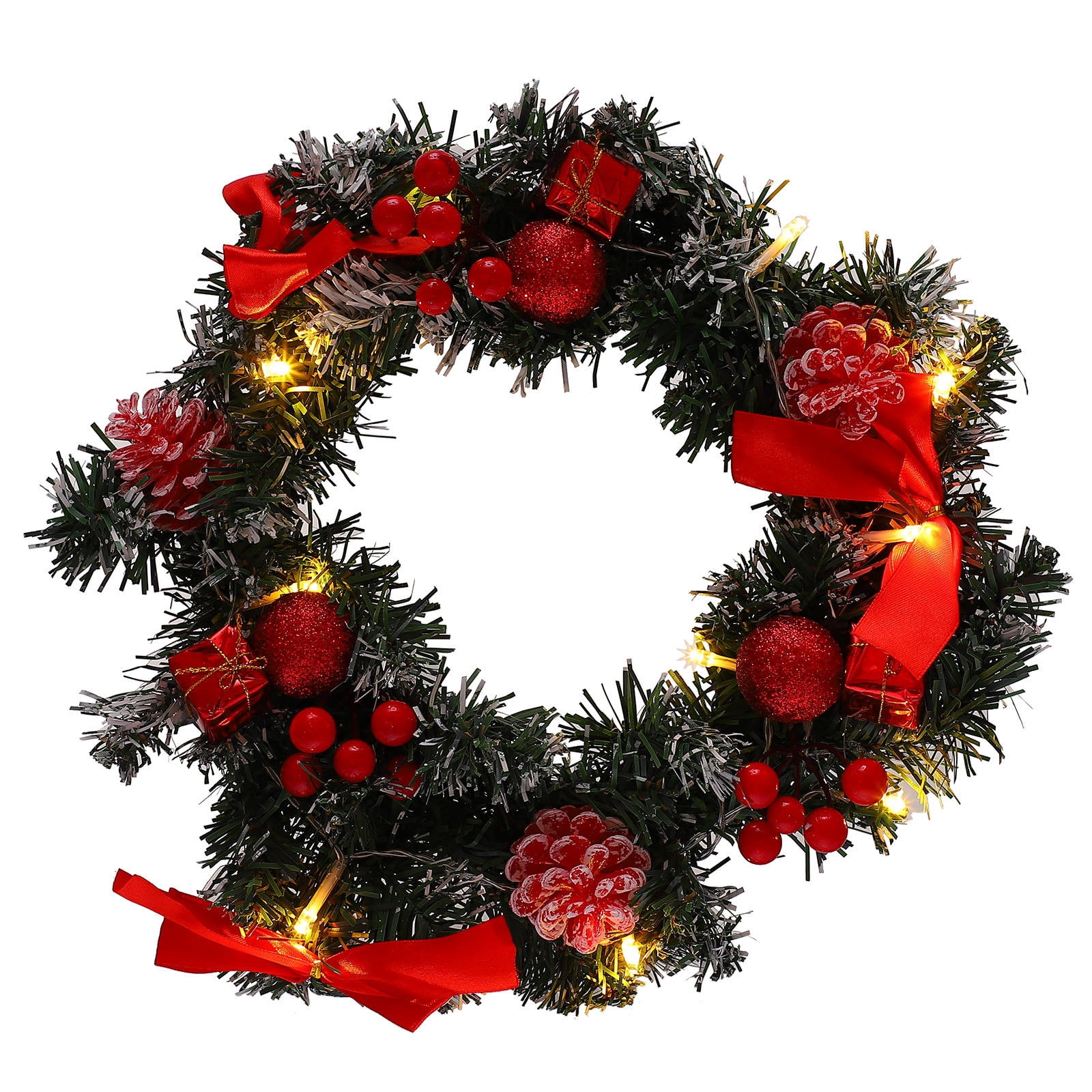 HIAKDOFT 1Pack Lighted Window Wreath Red Circular PVC Christmas Theme ...