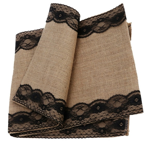 HIAKDOFT 1Pcs Burlap Table Runner Black Rectangular for Side Table Bohemia Style Table Runner 108.3x12in