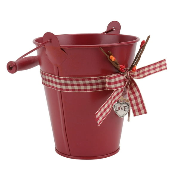 HIAKDOFT 1Pcs Vintage Rustic Flower Bucket Home Decor Compact Iron Storage 13.0x12.0x7.5in