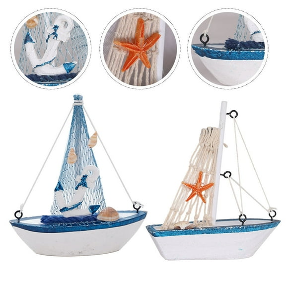 HIAKDOFT 2Pcs Miniature Sailing Boat Multi Color 12.5X11.5X3CM for Tabletop Nautical Decor