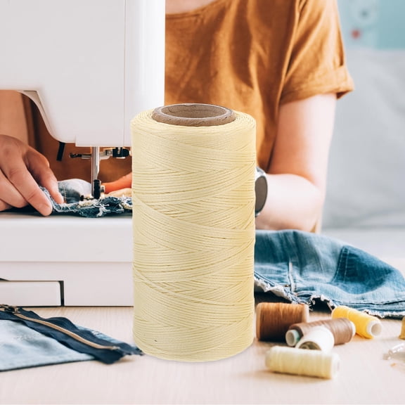 HIAKDOFT 3Pcs Waxed Line for Diy Sewing Thread Flat Wax Thread White Beige Light Yellow 260m x 0.8mm