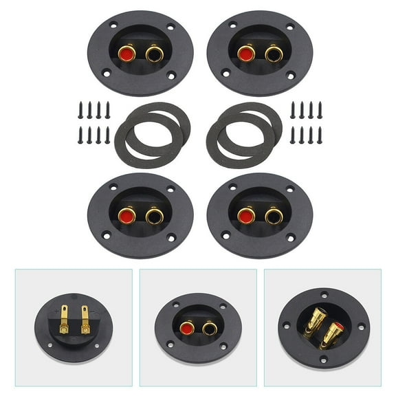 HIAKDOFT 4Pcs Black ABS Zinc Alloy Speaker Terminal for Car Audio Subwoofer Accessories 11.8x11.8in