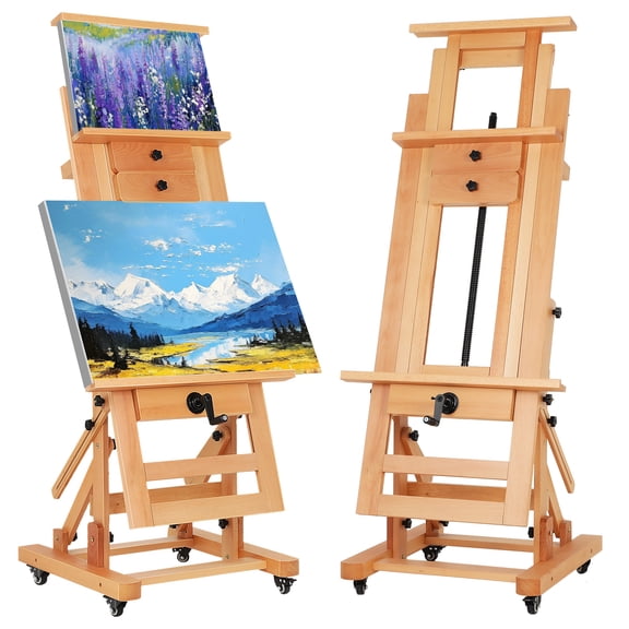 HIAKDOFT Adjustable solid wood floor painting easel heavy duty canvas bracket for oil drawing sketch art creation projects