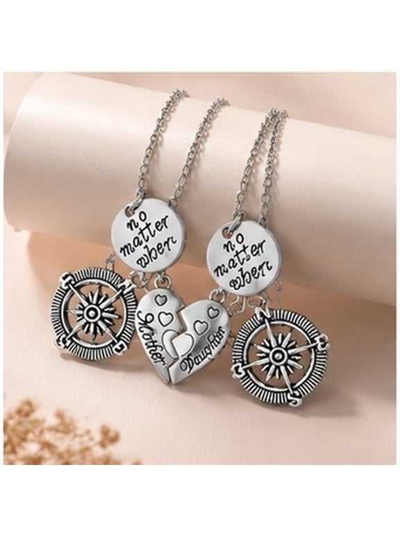 Matching Heart Pendant Necklaces, 2-Piece Mother Daughter Jewelry Set with Chain