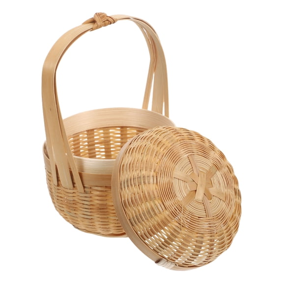 HIAKDOFT Woven Picnic Basket in Beige Bamboo, Space Saving Design for Seasonal Home Decor and Crafts