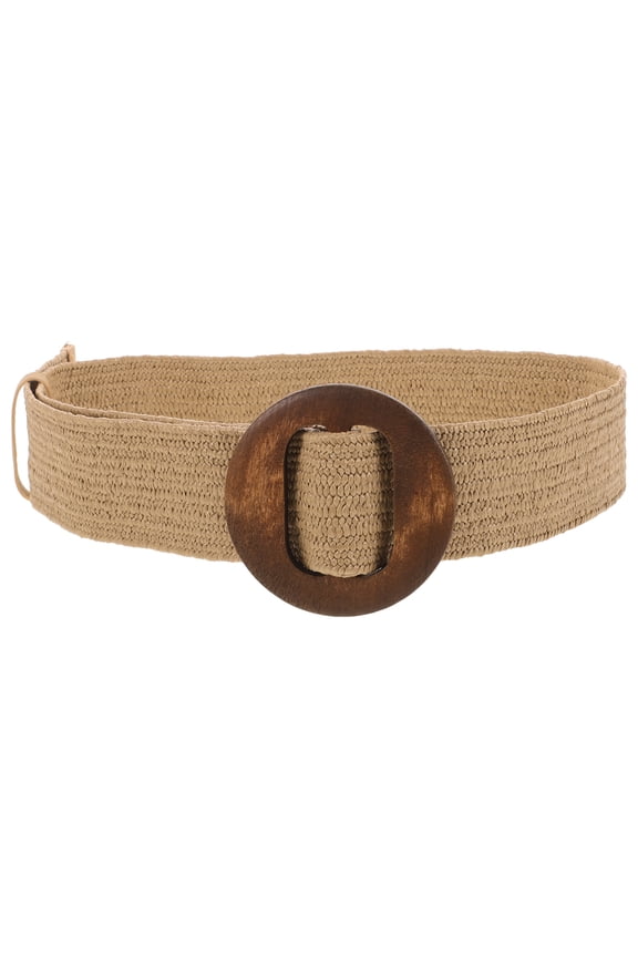 Woven Waist Belt Flat Brown Pu Material 95.3x3.1x0.6in Elastic Clothing Daily Wearing 1Pack