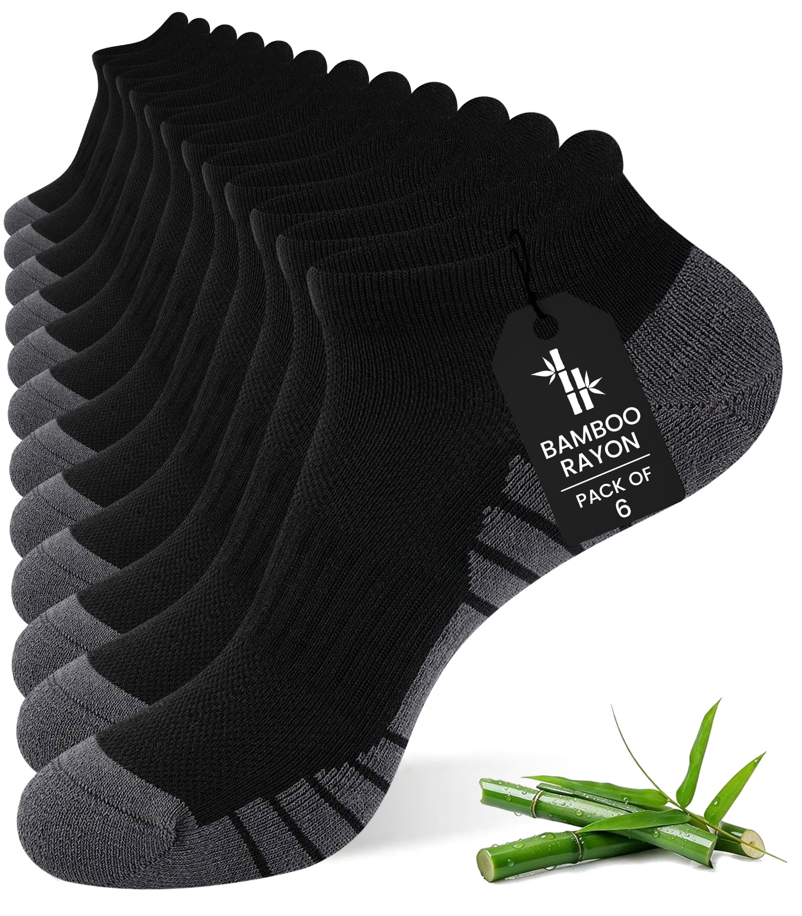 HIALTODAY 6 Pairs Men's Bamboo Fiber Ankle Socks, Low Cut Cushioned ...